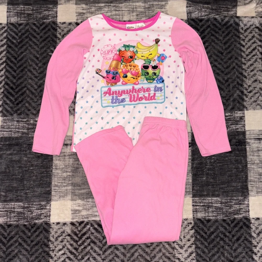 Shopkins Pink Pajama Set with Colorful Characters